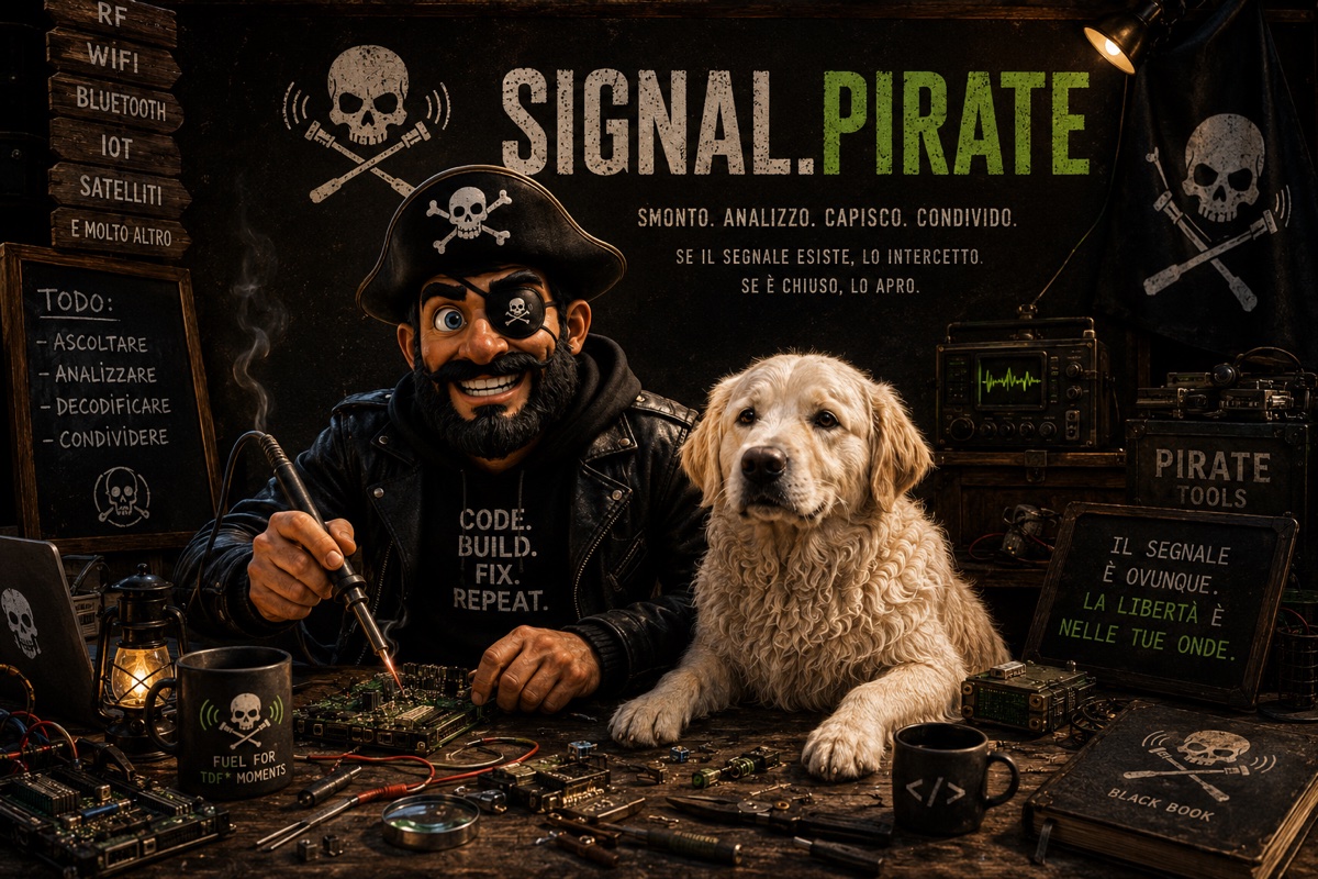 Signal Pirate - pirata smonta una scheda con il suo cane golden retriever