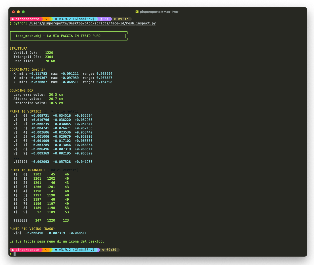 Il file face_mesh.obj — la faccia in testo puro