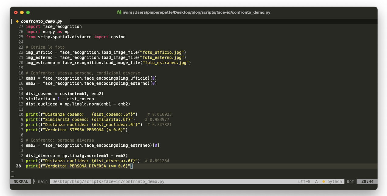 Script Python per confrontare embedding di volti diversi