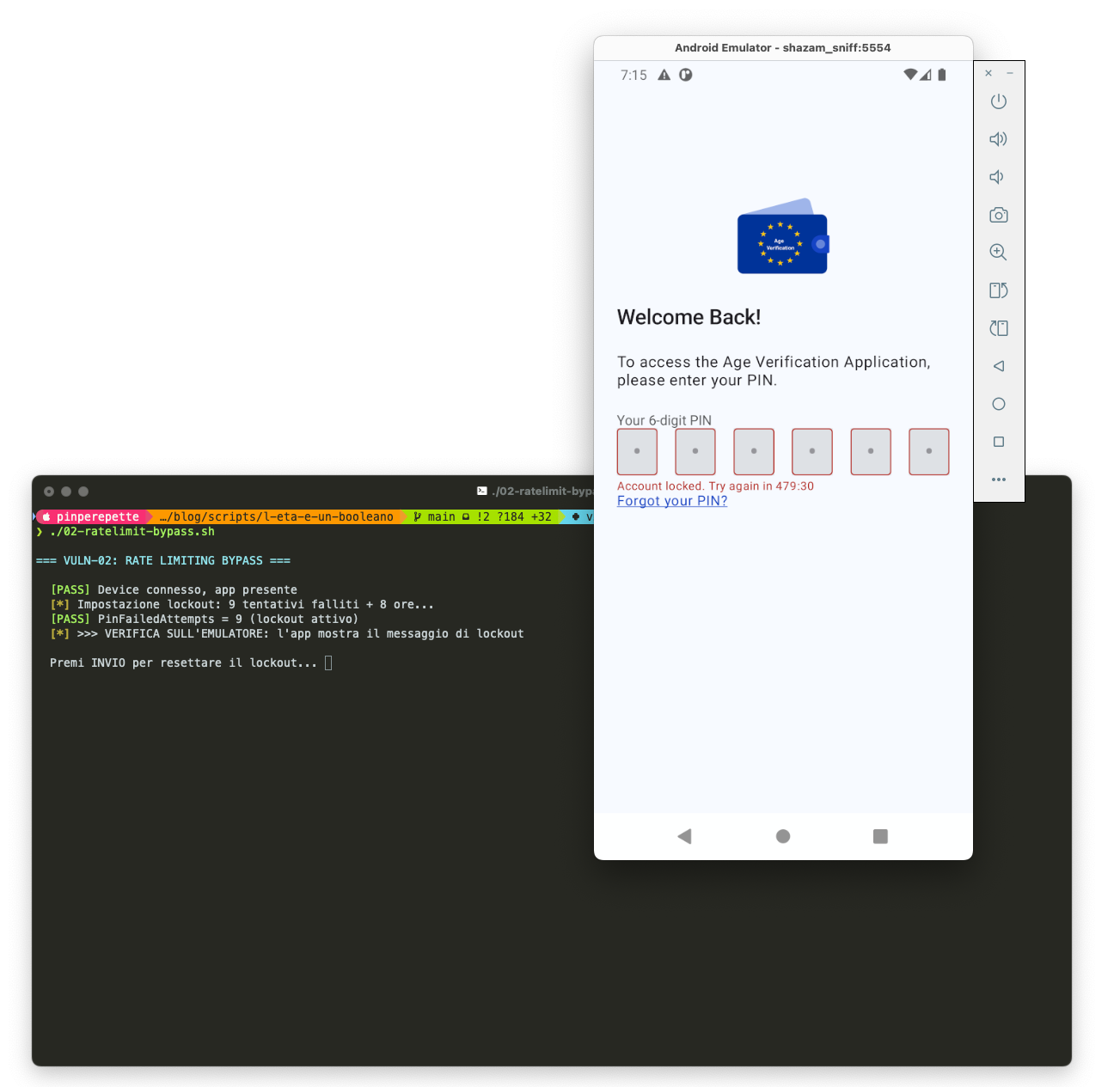 App AV in stato di lockout: Account locked. Try again in 479:30