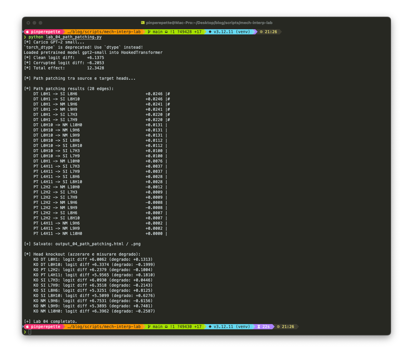Lab 04 - Path Patching: connessioni causali tra le 5 classi di head del circuito IOI