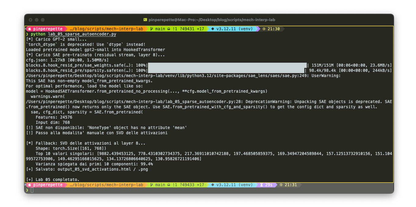 Lab 05 - Sparse Autoencoder: feature monosemantiche estratte dal residual stream di GPT-2