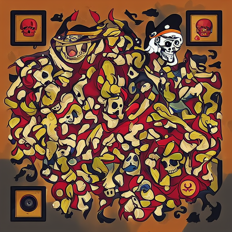 Output img2img puro: palette pirata e skull preservati, struttura QR visibile ma decodifica al limite