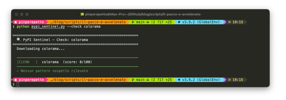 pypi_sentinel.py: check colorama, CLEAN, score 0/100